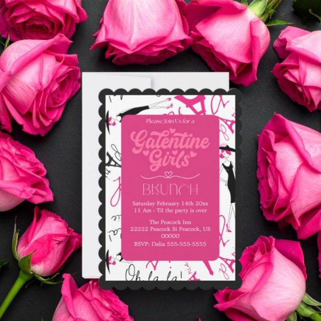 Pink Black Formal Galentine Girls Paris Brunch  Holiday Card (Creator Uploaded)
