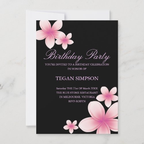 Pink &amp; Black Frangipani Birthday Invite