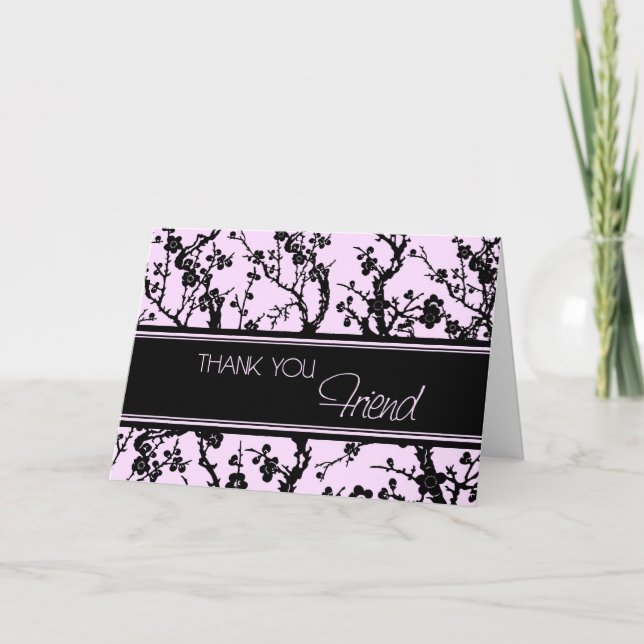 Pink Black Friend Bridesmaid Thank You Card (Front)