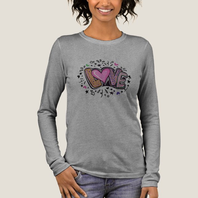 Pink Black Funky Modern Love Text Cutout T-Shirt Tri-Blend Shirt (Front)