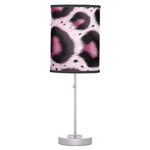 Pink Black Furry Leopard Cheetah Animal Fur Print  Table Lamp