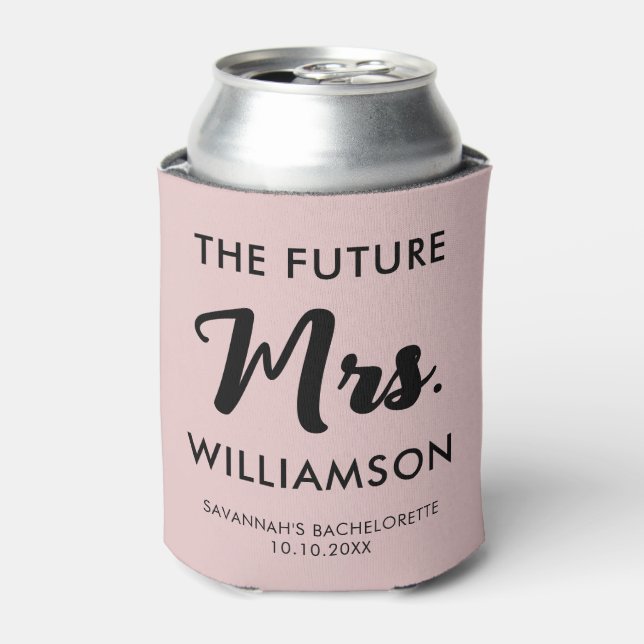 Pink Black Future Mrs Last Name Celebration Party Can Cooler (Can Front)