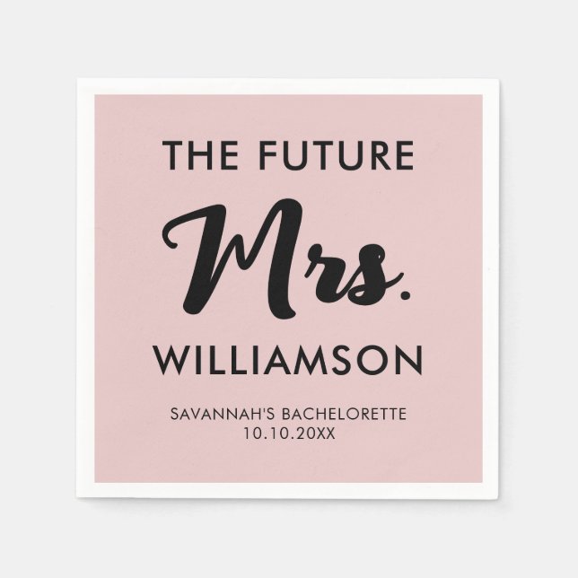 Pink Black Future Mrs Last Name Celebration Party Napkins (Front)
