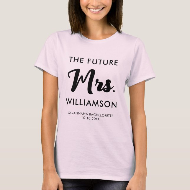 Pink Black Future Mrs Last Name Celebration Party T-Shirt (Front)