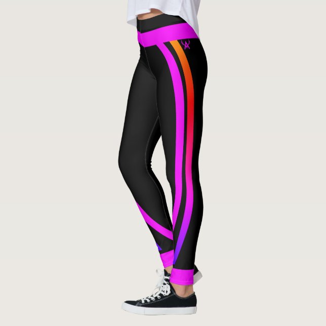 Pink Black Geometric Design Modern Pattern Leggings (Left)