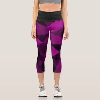 Pink black geometric mesh pattern capri leggings