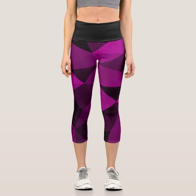 Pink black geometric mesh pattern capri leggings (Front)