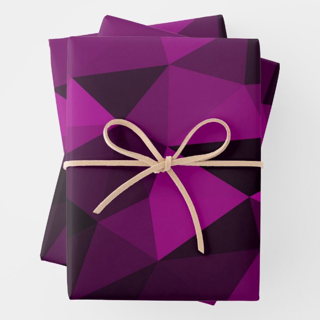 Pink black geometric mesh pattern wrapping paper sheets (In situ)