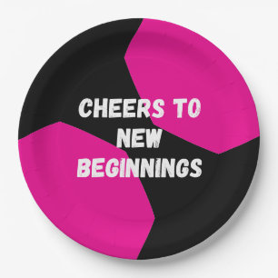 Pink Black Geometric Paper Plates