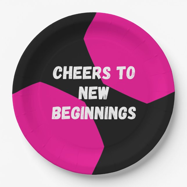 Pink Black Geometric Paper Plates (Front)