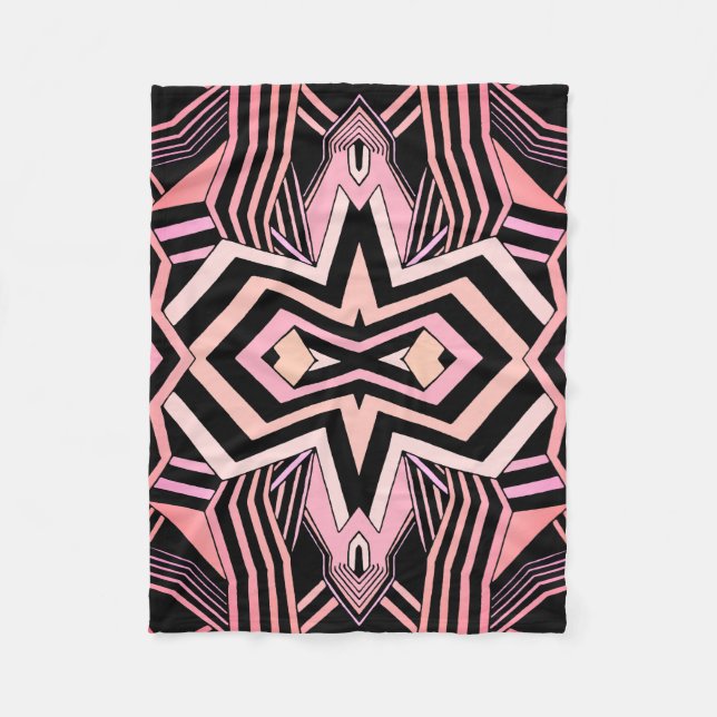 Pink & Black Geometric Pattern (adjustable color) Fleece Blanket (Front)