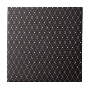 Pink Black Geometric Rhombuses Fancy Harlequin Ceramic Tile