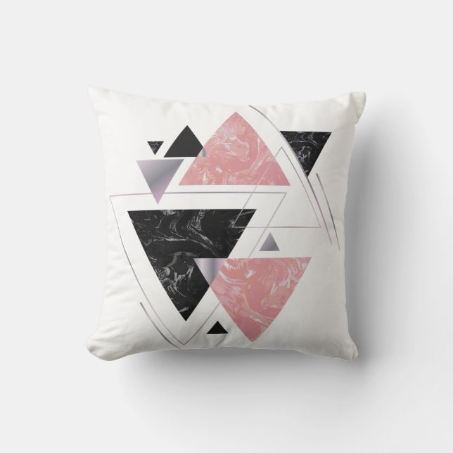 Pink & Black Geometric Triangle Throw Pillow (Front)