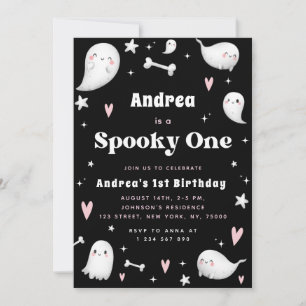 Pink & Black Ghost Spooky One 1st Birthday Party Invitation