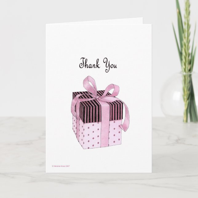 Pink & Black Gift Thank You Card (Front)