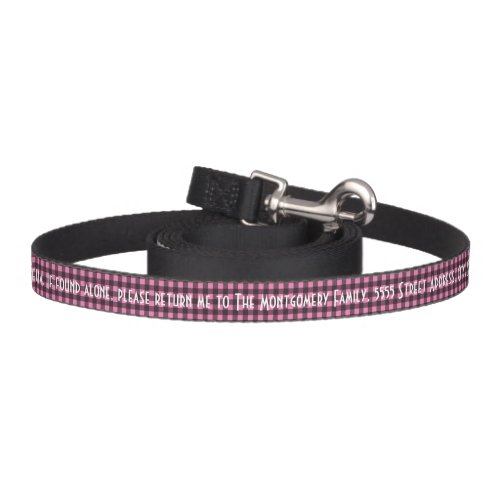 Pink Black Gingham with Name and Address Pet Leash