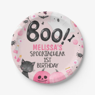 Pink Black Girl Boo Halloween Birthday Paper Plates