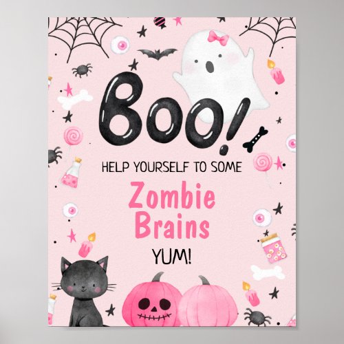 Pink Black Girl Boo Halloween Birthday Party Sign