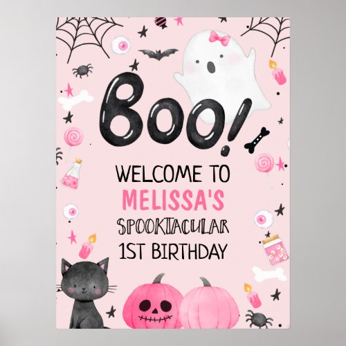 Pink Black Girl Boo Halloween Birthday Welcome Poster