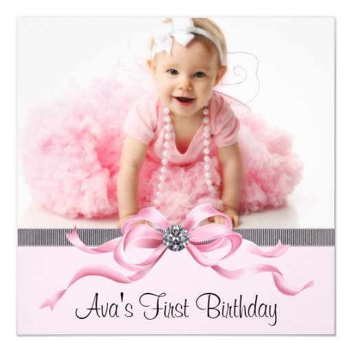 Pink Black Girls Photo First Birthday Party Invitation | Zazzle