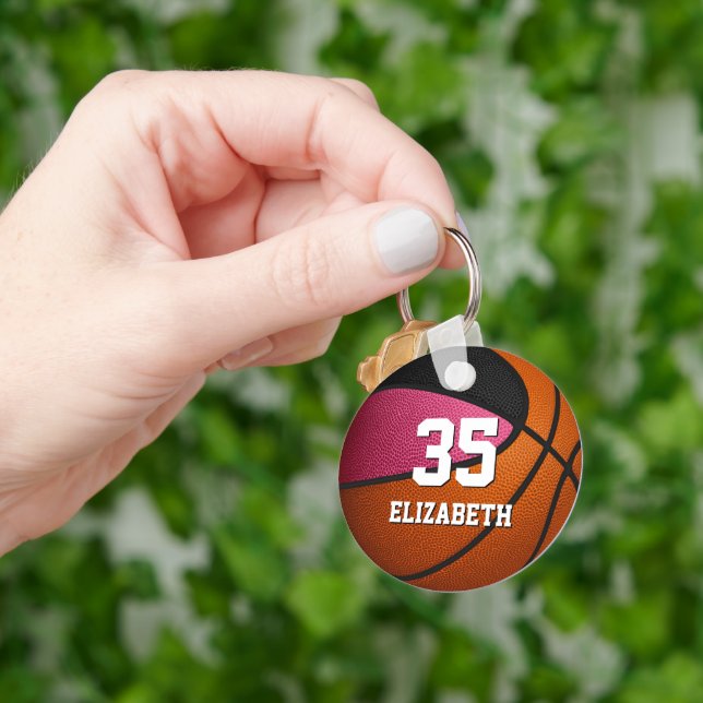 pink black girls sports realistic basketball keychain (Hand)