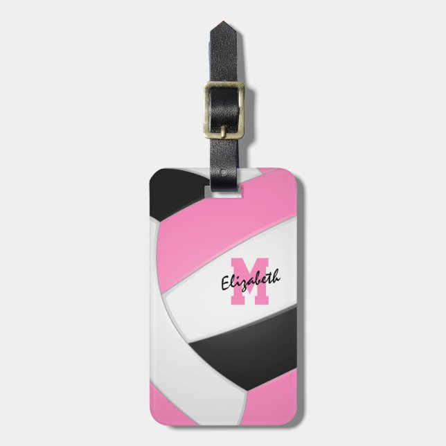 pink black girls volleyball team gifts luggage tag (Front Vertical)