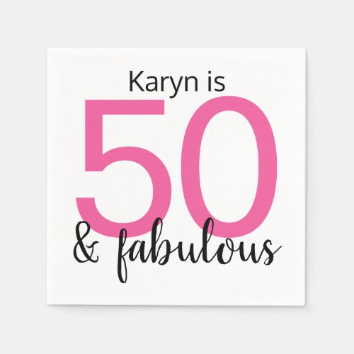 Pink Black Girly 50 and Fabulous Birthday Party Napkins