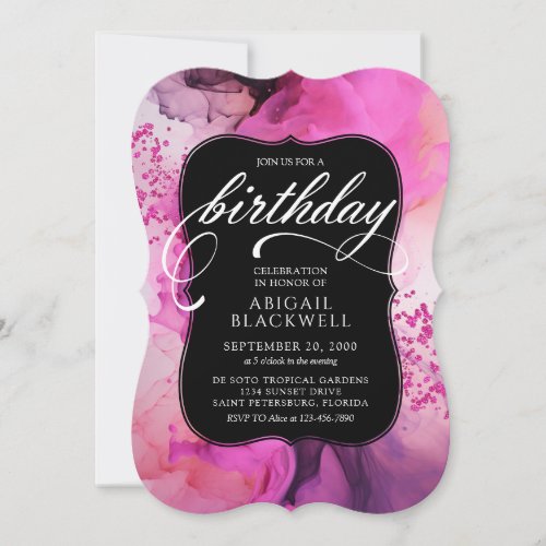 Pink Black Girly Birthday Invitation