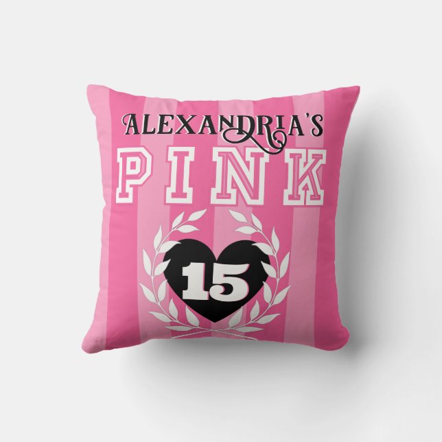  PINK & Black Girly Birthday Party Custom Age Throw Pillow (Back)