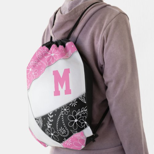 pink black girly boho pattern volleyball drawstring bag