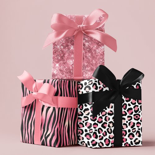 Pink Black Girly Girly Chic Shimmer Animal Pattern Wrapping Paper Sheets