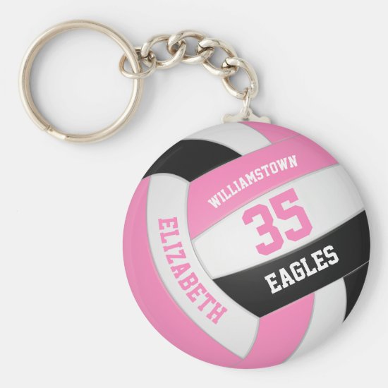 pink black girly personalized team name volleyball keychain
