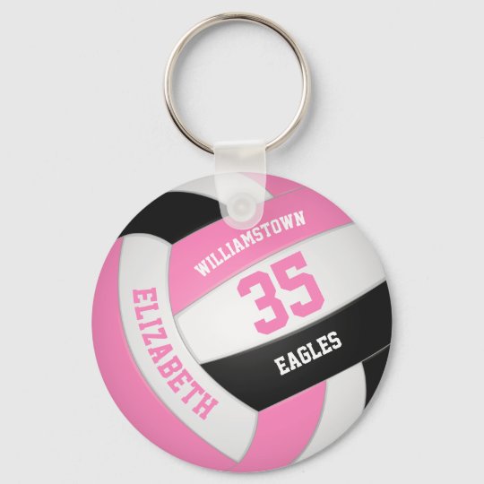 pink black girly personalized team name volleyball keychain