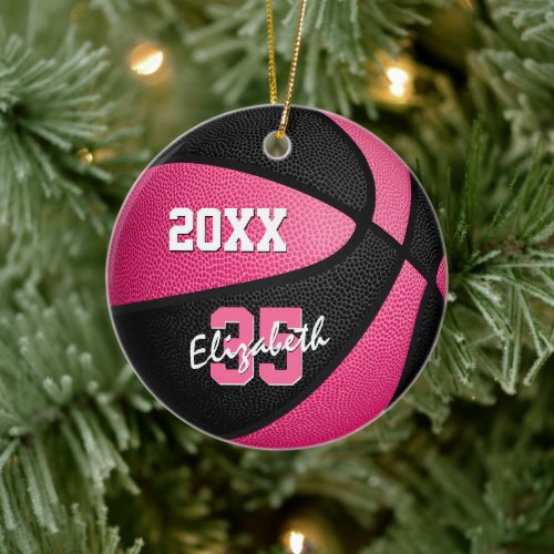 pink black girly sports memento basketball ceramic ornament