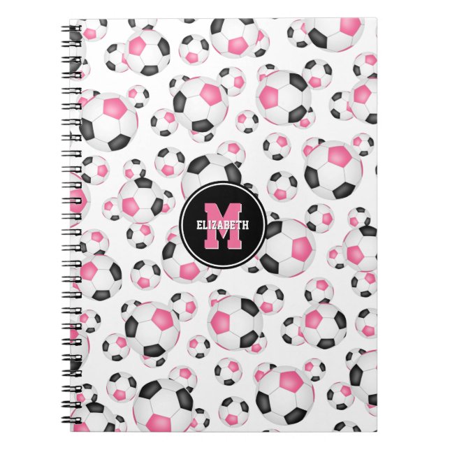 pink black girly sports pattern soccer  notebook (Front)