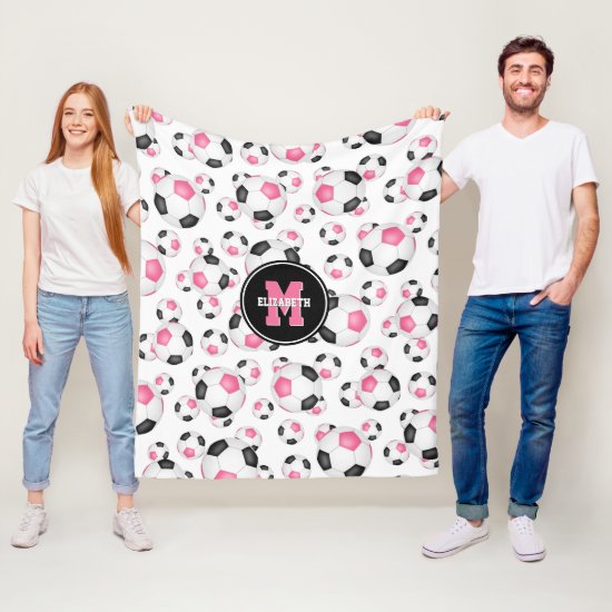 pink black girly sports pattern soccer room decor fleece blanket