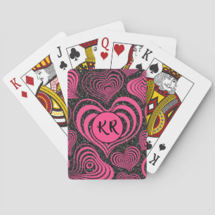 Pink Black Glam Abstract Heart Monogram Initials Poker Cards