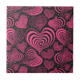 Pink Black Glam Abstract Heart Seamless Pattern Ceramic Tile