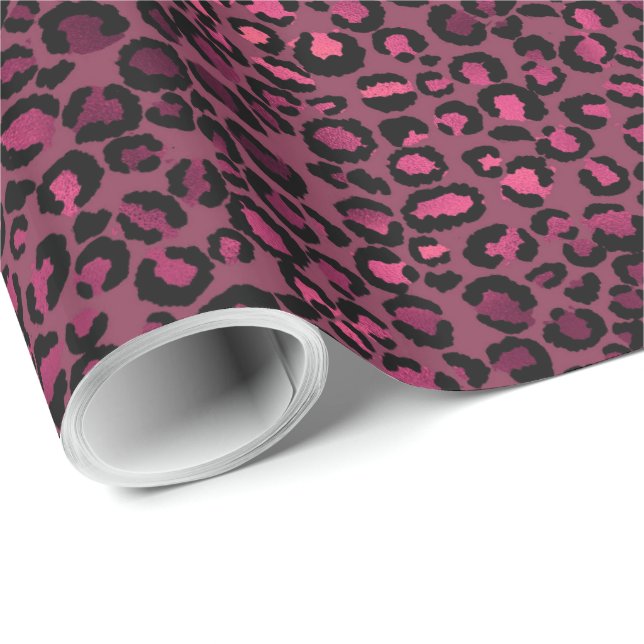 Pink Black Glam Leopard Print Wrapping Paper (Roll Corner)