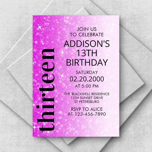 Pink Black Glitter Birthday Invitation