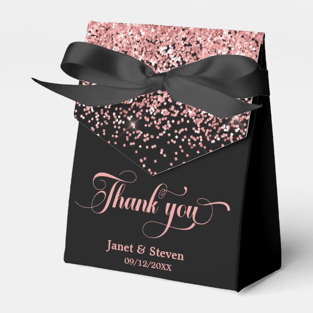 Pink Black glitter favor box (Front Side)