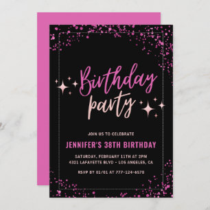 Pink Black Glitter Glam 38th birthday Party Invitation