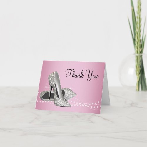 Pink Black Glitter High Heels Thank You Card