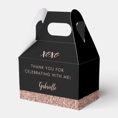 Pink Black Glitter Modern Chic Rose Gold Birthday Favor Boxes