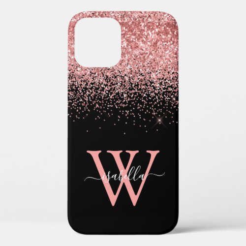 Pink Black Glitter Script Name iPhone 12 Case