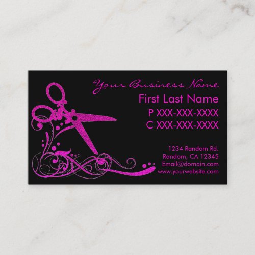 Pink black glitter swirl hair cut business cards