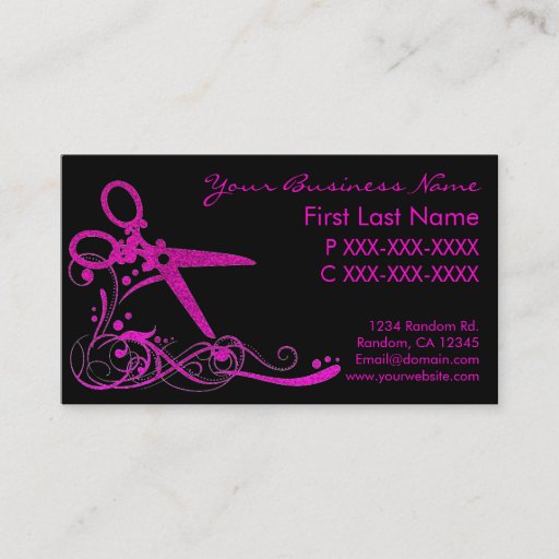 Customizable Pink black glitter swirl hair cut business cards