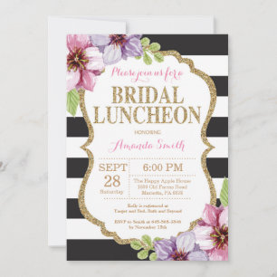 Pink Black Gold Bridal Luncheon Invitation Floral