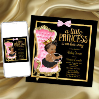 Pink Black Gold Chair Ethnic Princess Baby Shower Invitation by The_Baby_Boutique at Zazzle