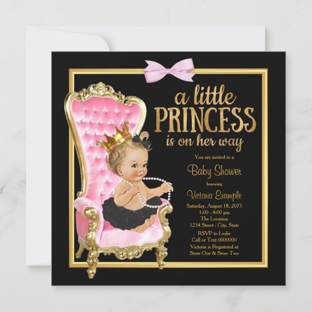 Pink Black Gold Chair Princess Baby Shower Invitation (Front)